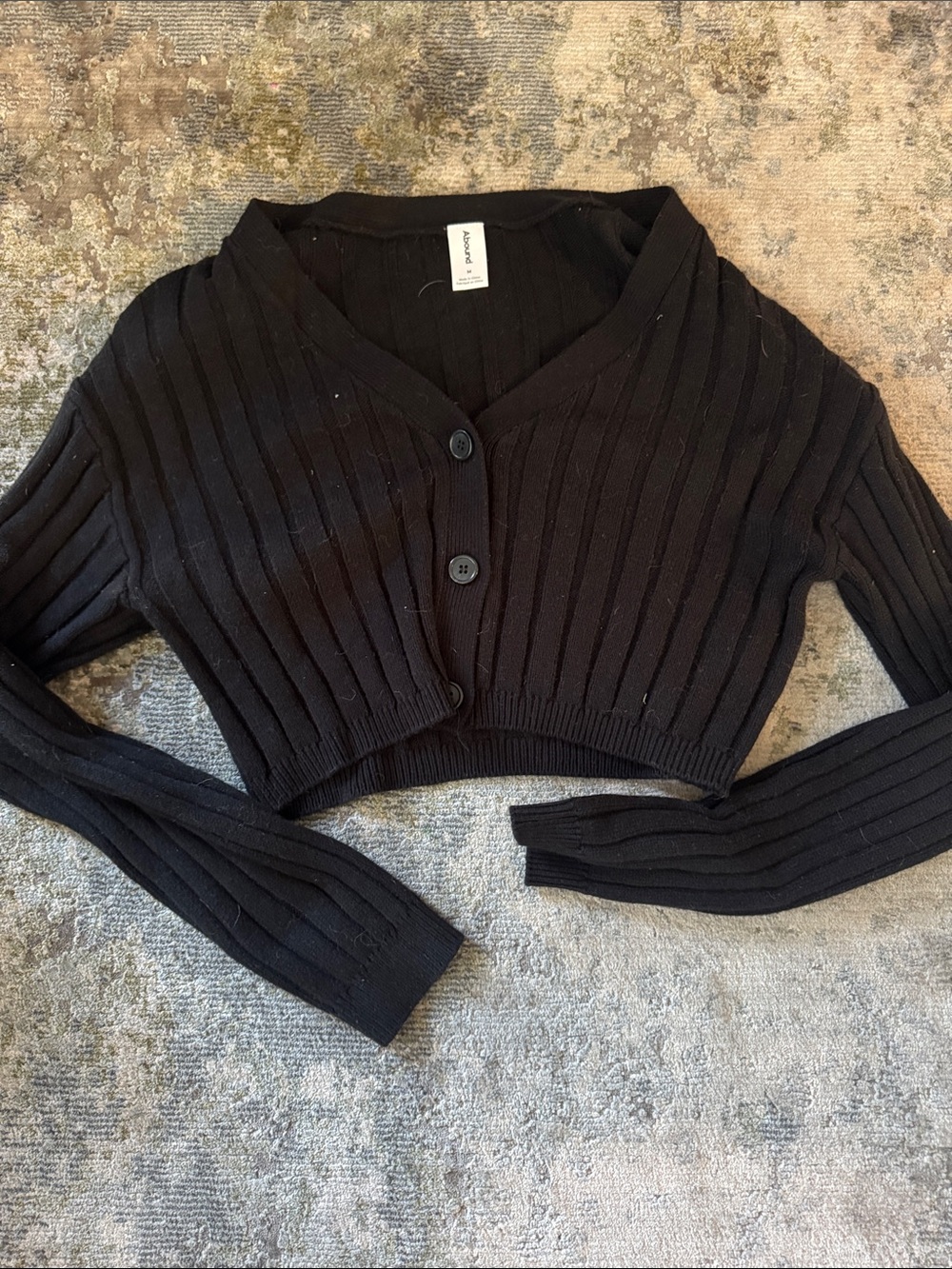 Abound Black Cropped Ribbed Button Cardigan
